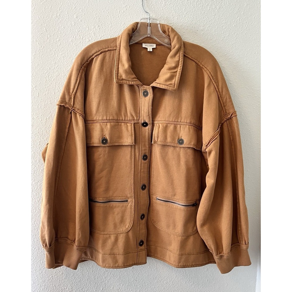 Anthropologie Pilcro Shirt Jacket Womens Medium Oversized 100% Cotton Tan Boho